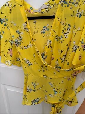 LOFT Yellow Floral Wrap Top
